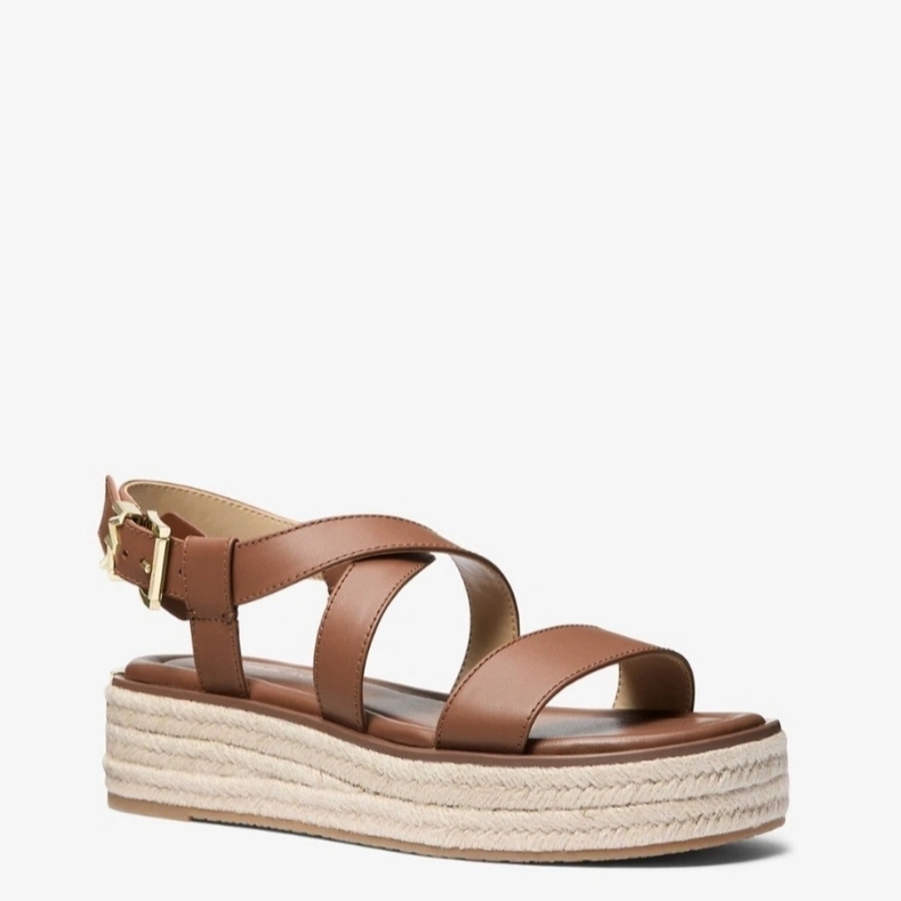 Michael Kors LYNN ESPADRILLE SANDAL Brown Leather Size 10